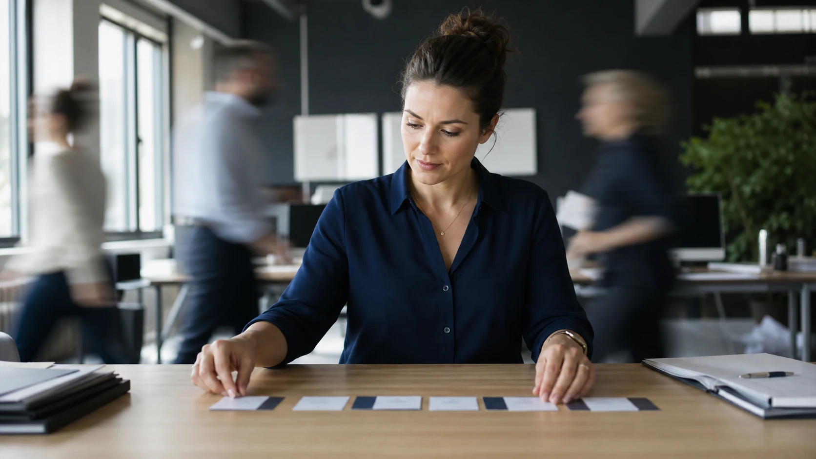 Professionista che organizza una struttura mentre il lavoro accelera